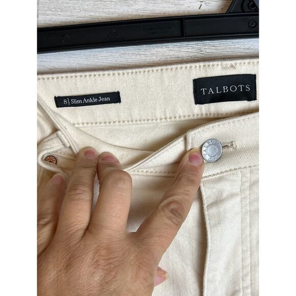 Talbots women's 8 slim ankle cream jean denim casual pant fall layer anytime - Picture 5 of 6